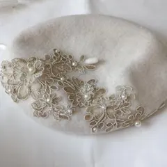 プ*ん様 アイボリー ウール ベレー帽