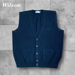 ウィルソン ニットベスト L 黒 刺繍ロゴ 90s ヒットユニオン 日本製 古着のサムネイル