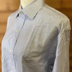 ラルフローレン　青と白のストライプ ワイドカラーシャツ