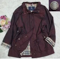美品 L バーバリー ノバチェック ナイロン コート ボルドー 光沢感 11号