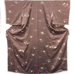 ☆中古品☆小物　単品　正絹　未使用　しつけ糸付き　茶系小紋　KM-033-25