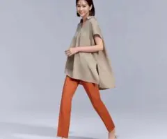 美品　プラステ　リネンブレンドスティックパンツ　オレンジ　M