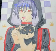 手描きイラスト　ファンアート　ガンダムSEEDFREEDOM　 黒柴犬