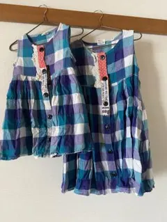 チェック 柄 ワンピース 95 120 姉妹 お揃いコーデ 夏 旅行 2点セット