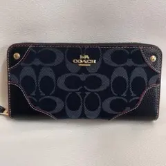 COACH F53769 デニム×レザー 長財布 ネイビー - メルカリ