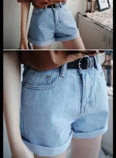 ❤︎ハイウエスト デニム ショートパンツ ライトブルー 2XLサイズ❤︎