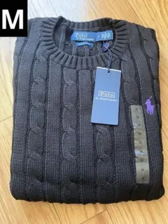 【新品】ポロラルフローレン ケーブルニット ブラック M 紫ポニー コットン