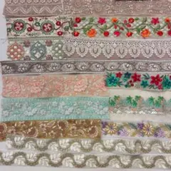 インド刺繍リボンセット まとめ売り　はぎれ　63本