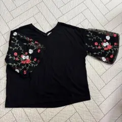 Ray Cassin 花柄刺繍 チュール袖 カットソー