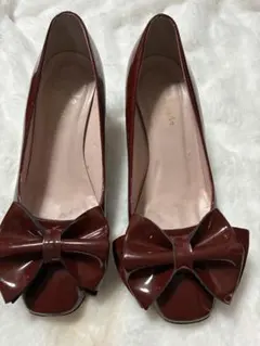 kate spade リボンパンプス ボルドー べっ甲柄ヒール