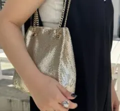 チャオパニック　メタルメッシュ　巾着バッグ　ゴールド