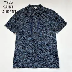 YVES SAINT LAURENT レトロ 丸襟 ブラウス 半袖 魚柄 34
