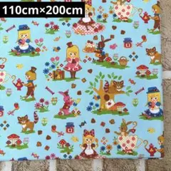 10番オックス生地 動物 女の子 水色 110cm×200cm LAST1点