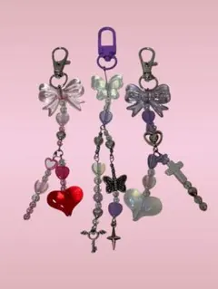 カラフルな携帯ビーズストラップ3個セット