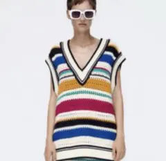 《清野菜名着用》 ZARA マルチカラーオーバーサイズニットベスト Sサイズ