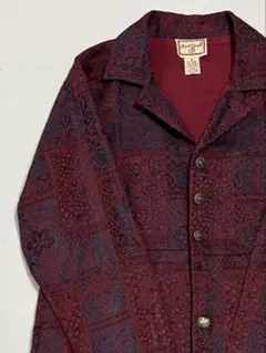 【レアデザイン】 総柄ジャケット 刺繍 フラワーデザイン ワインレッド