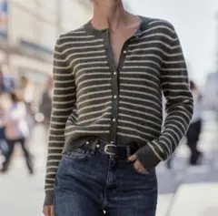 タグ付き ZARA ストライプ柄ニットカーディガン Lサイズ