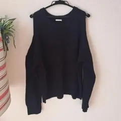 オフショルダーリブ編みセーター 黒