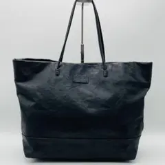 【美品】アニエスべー　トートバッグ　肩掛け　ブラック　レザー　ロゴ型押し　大容量