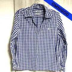 日本製 OMNIGOD 青と白のチェック柄 長袖シャツ