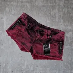 y2k デニムショートパンツ ダメージ加工 平成グランジ レッド