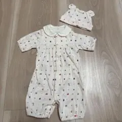 新生児 2wayオール50-60cm 帽子セット ロンパース・カバーオール