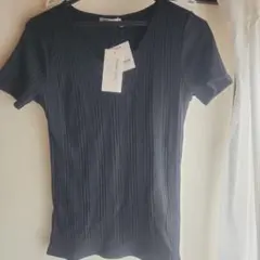 ストライプデザイン Vネック Tシャツ Lサイズ 黒