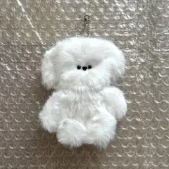 ハンドメイド モール人形 キーホルダー 犬 イヌ 白 ホワイト ふわふわ 韓国