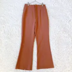 リエディ フレアパンツ ストレッチ センタープレス テラコッタ ウエストゴム