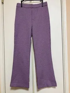 紫と黒のチェック柄フレアパンツ　ZARA