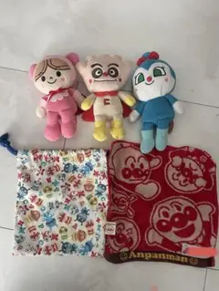 アンパンマン ぬいぐるみ3体セットとハンカチ、巾着袋