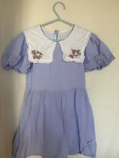 薄紫 ストライプ 半袖ワンピース150cm