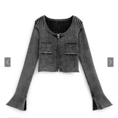 スリットフレアスリーブジップブリーチニットカーディガン[tu1295]