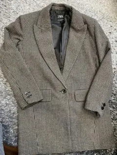 ZARA ハウンドトゥースウールブレンドブレザー