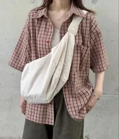チェック柄 半袖シャツ レッド系のサムネイル