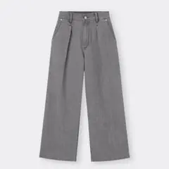 GU 2024年 ライトデニムワイドパンツ ウエストゴム グレー L