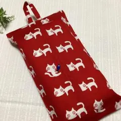 ティッシュカバー　猫　ねこ　ネコ　白猫とおさかな　ハンドメイド　一枚仕立て