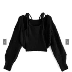 GRL ボレロXリボンキャミソールフェザーニットアンサンブル [mb1522]