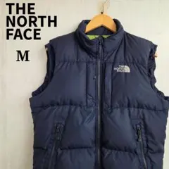 ザノースフェイス　ダウンベスト　M　ネイビー　刺繍ロゴ　700フィル
