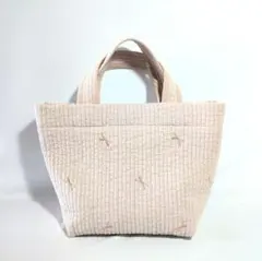 ヌビバッグ　シンプルなトートバッグ　シェルピンク　刺繍　リボンのサムネイル