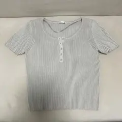 GU ジーユー リブ ヘンリーネック 半袖ニット（L・グレー）