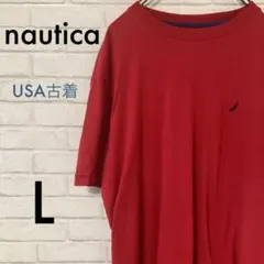 USA古着 ノーティカ ロゴ刺繍ワンポイント 半袖Tシャツ L