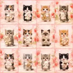 新柄‼️猫柄　12パネル生地　ぬいぐるみとにゃんこ