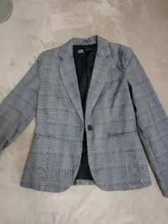 ZARA グレー チェック柄 テーラードジャケット EU 36
