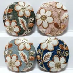 【特価✨️4点セット】インド刺繍　ヘアゴム・ブローチ・くるみボタン