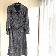 昭和レトロワンピース　長袖　花柄　小さめサイズ　裏地あり　共布ベルト