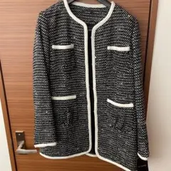 ノーカラージャケット 黒と白のツイード