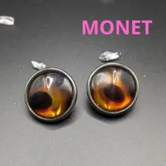 MONET モネ べっ甲風 大ぶりイヤリング ヴィンテージ ゴールド ブラウン