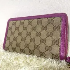美品✨ GUCCI グッチ 折り財布 GGキャンバス ラウンドジップ