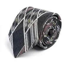 ART 幾何学模様 格子柄 パネル柄 チェック柄 ネクタイ 高級シルク グレー